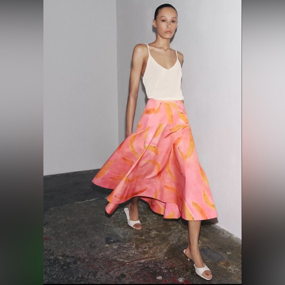 New ZARA ZW Collection Printed Midi Skirt - Picture 1 of 7